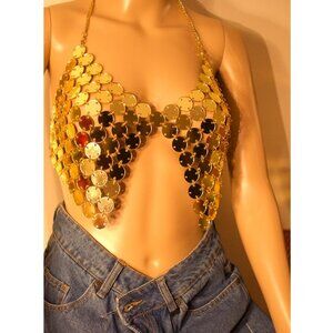 Sexy Gold Plastic Pastilles Top / Shein /Size L